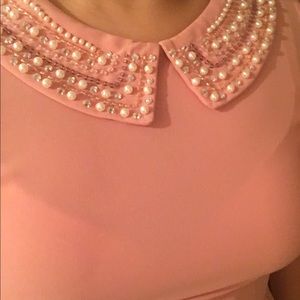 Gorgeous pink dress w/ rhinestone and pearl collar